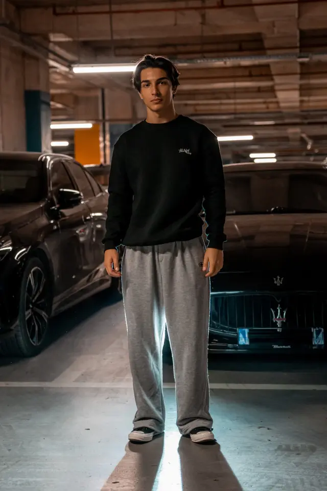 ALWS Nakışlı Premium Oversize Siyah Sweatshirt