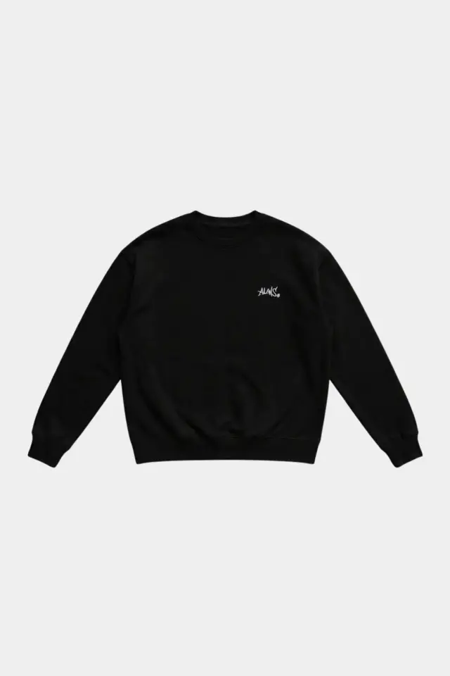 ALWS Nakışlı Premium Oversize Siyah Sweatshirt