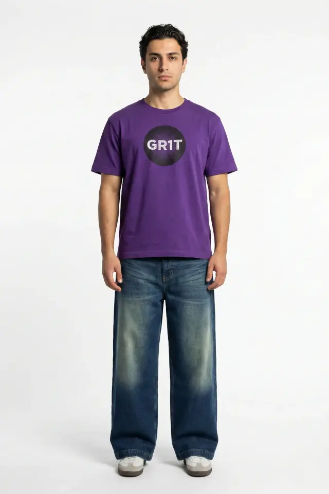 GR1T Baskılı Oversize Tişört - Mor
