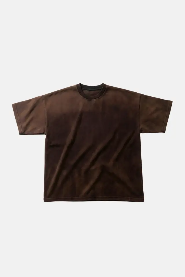 Basic Yıkama Detaylı Oversize Tişört - Kahverengi