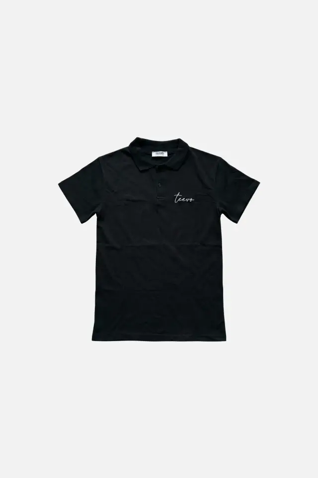TEEVO Nakışlı Siyah Polo Yaka Tişört