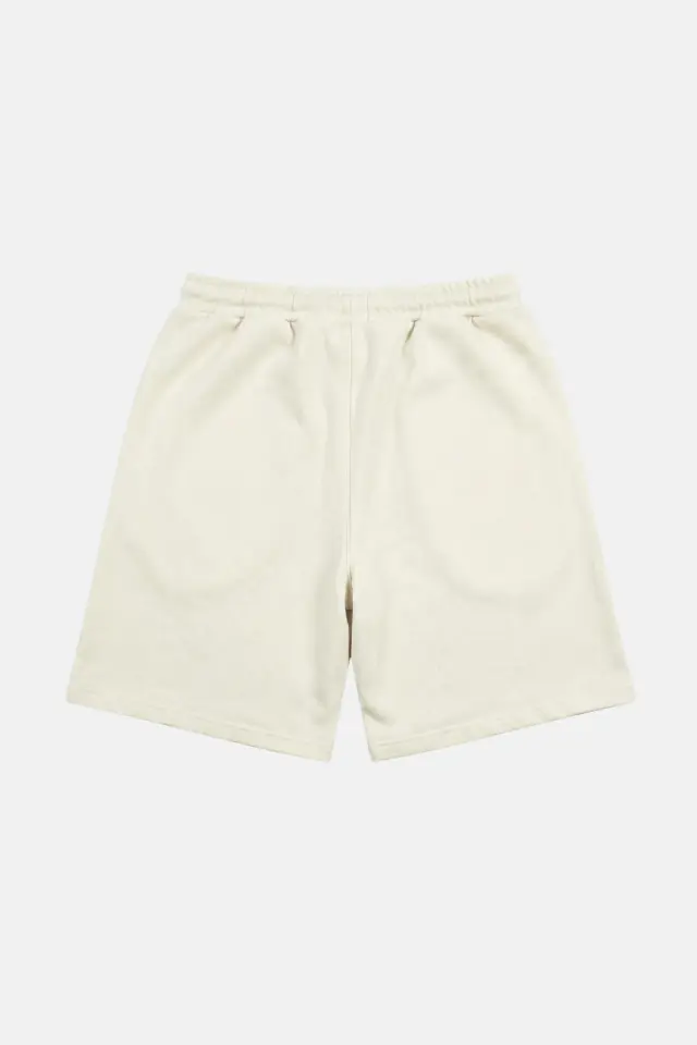 Basic Diagonal Kumaş Oversize Şort - Ekru
