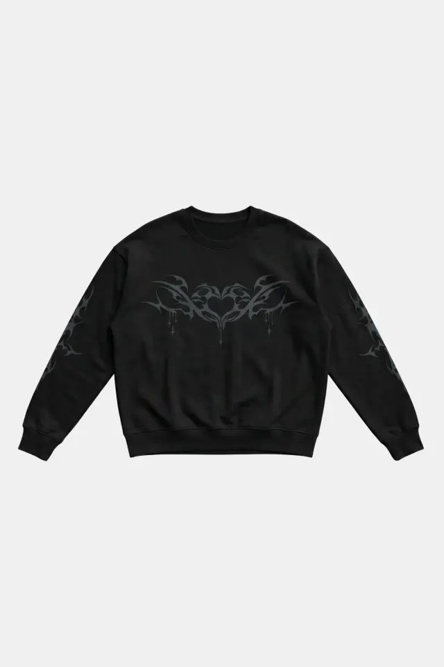 Tribal Detay Baskılı Diagonal Sweatshirt