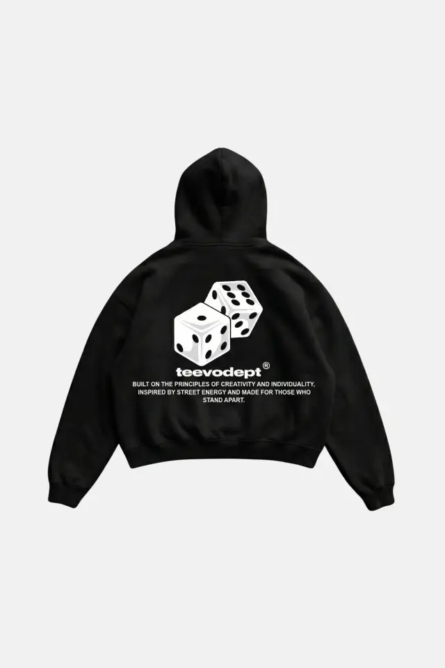 Zarlı Detay Baskılı Diagonal Hoodie