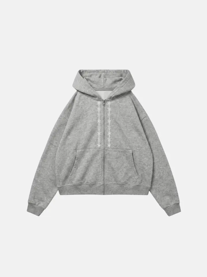 ÖN & ARKA TRİBAL NAKIŞ DETAYLI OVERSIZE ZIPPER HOODIE