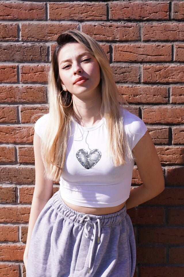 TEEVO BROKEN DISCO HEART PREMIUM CROPPED